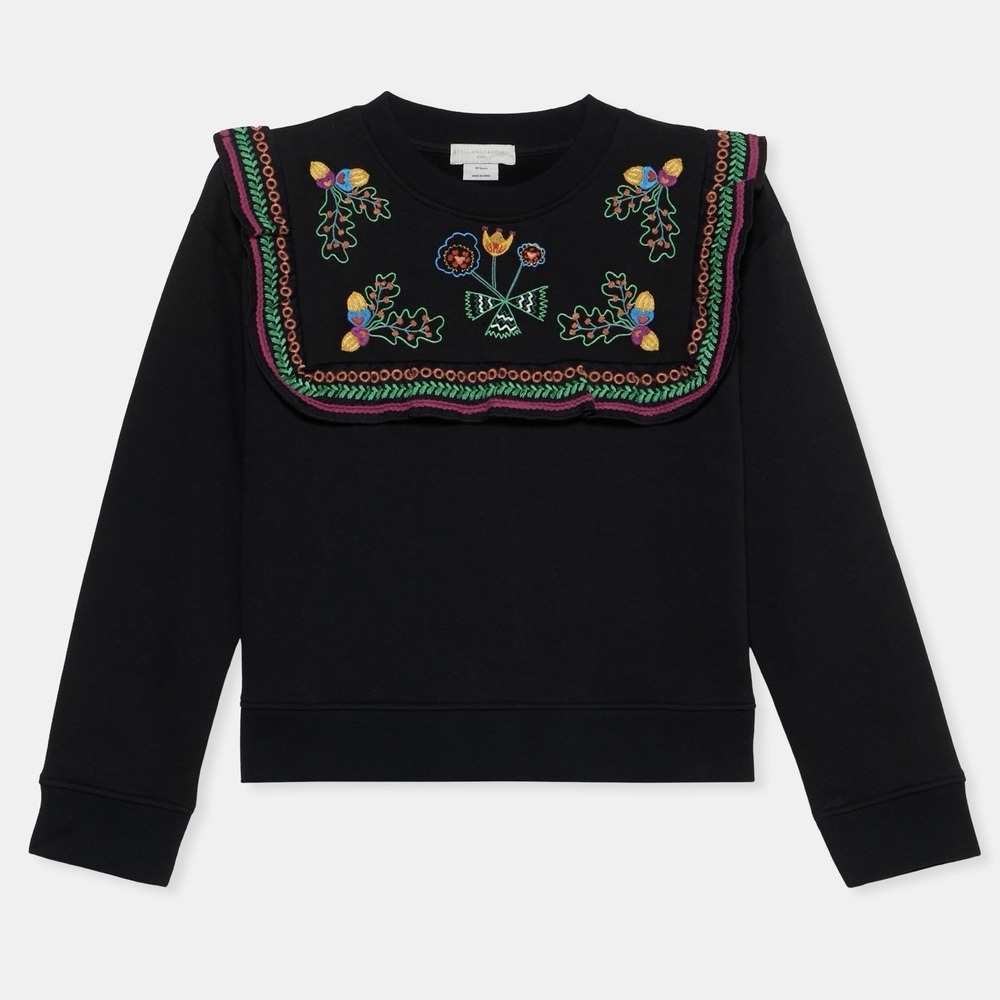 Stella McCartney Girls 3-4Y Acorn Floral Embroidery Collared Black Sweatshirt